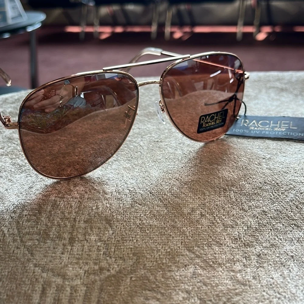 Brand New Rachel Roy Aviator Sunglasses Mirrored Rose Gold Tone Rimless